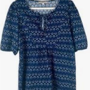 LOFT Navy and White Textured Blouse